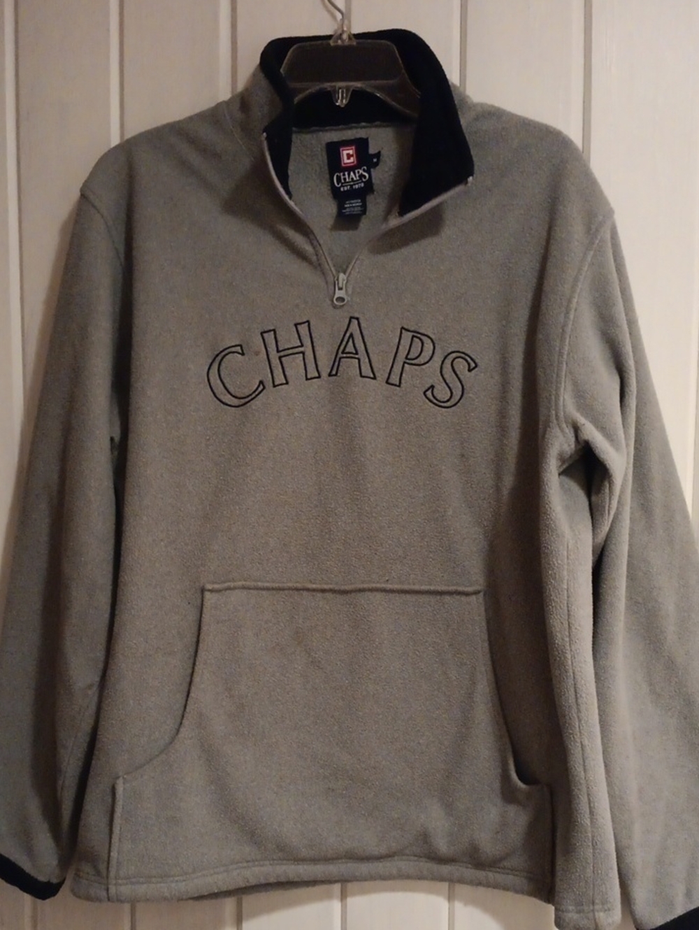 Chaps Light Gray and Navy Fleece Quarter-Zip Pullover Mens TALL ML